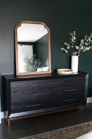 Dark Green Guest Room With Boho Style The Diy Playbook Dark Wood Bedroom Wood Dresser Decor Dark Bedroom Furniture