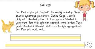 1 sinif turkce oku yaz ve degerlendir etkinligi 8 sari kedi metni meb ders okuma sinif kedi