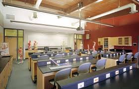 Class Desks In Rows With Computer Hook Up Stations Modern Classroom Classroom Design School Interior
