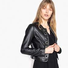Leather Jacket With Eyelets La Redoute Collections Product Details Length Cropped Edge To Edgefabric Content Leather Jacket Jackets Leather Jackets Women