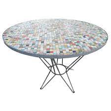 Lava stone tables, lemons & fruit decorations. Multi Color Round Ceramic Tile Garden Table With Iron Base For Sale At 1stdibs