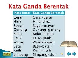 Kata ganda ada tiga jenis iaitu kata ganda iaitu penuhseluruh kata ganda separuhsepara dan kata ganda berimaberentakbersajak. Contoh Kata Ganda Berentak Materi Pelajaran 8