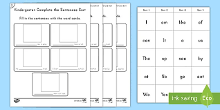 Cvc reading passages worksheets for kindergarten and first grade. Kindergarten Complete The Sentence Sight Word Worksheets