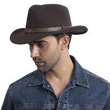 Cowboy Hat For Men Wool Felt Western Outback Gambler Wide Brim Fedora Adjustable Size L Amazon In Clothing Accessories