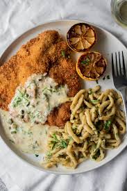Pork Schnitzel With Buttermilk Spaetzle And Lemon Caper Dill Sauce By Jennygoycochea Quick Easy Recipe The Feedfeed