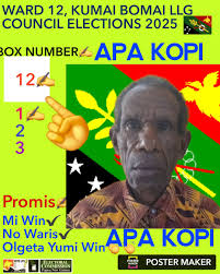 WARD 12 DEKEPAUME KUMAI BOMAI LLG COUNCIL ELECTIONS 2025. PAPA GRAUN YET "  APA TOPI " GIVIM MI NAMBA 1 LONG BOX 12 ✍️✔️👏👏👏💚💙❤️💯✅️
