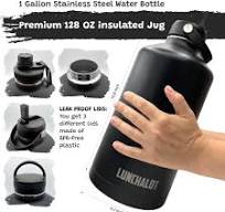 Navaris Insulated 1 Gallon Water Bottle - Stainless Steel Jug 128 Oz - One  Gallon Metal Bottle With Sports Cap, Carry Strap, Bottle Brush - Black