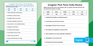 irregular verbs worksheet past tense verbs review activity