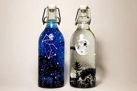 Moon Glass Water Bottle Beautiful Hand Painted Bottle Bottle Painting Glass Bottle Painting Bottle Art