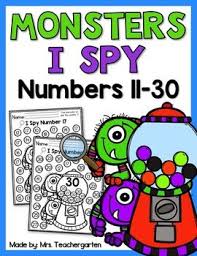 Monster I Spy Numbers 11 30 This Product Includes 20 I Spy Practice Pages For Numbers 11 30 Math Centers Kindergarten Kinder Math Centers Numbers Preschool