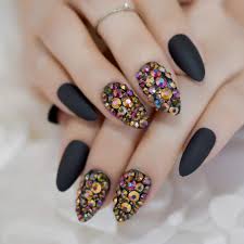 Coolnail 3d Press On Nails Rose Black Bling Gems Matte Stiletto Fake False Nails Almond Frosted Oval Short Pointed Full Buy Online In Macau At Macau Desertcart Com Productid 120990770 Lightcoral ombre artificial false nails sleek uv gel acrylic nail oval medium color tips with gluetabs 24pcs.