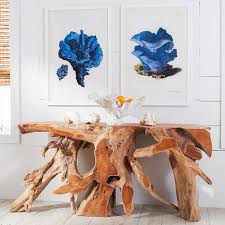Celebrate The Natural Organic Structure Of Teak Wood With This Statement Making Table Natural Variations From Tree In 2020 Teak Root Console Root Table Root Console