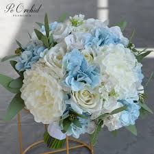 25 sunflower wedding ideas for your rustic wedding how to choose a bridesmaid bouquet Peorchid Beach Light Blue Bridal Bouquets Rustic Silk Flowers Artificial Hydrangeas Ivory White Roses Peony Wedding Bouquet Wedding Bouquets Aliexpress