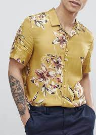 River Island Revere Collar Shirt With Floral Print In Mustard From Asos Mens Winter Fashion Mens Fashion Casual Mens Fashion Trends