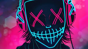 Find images of neon background. Wallpaper 4k Mask Boy Listening Music Neon 4k 4k Wallpaper