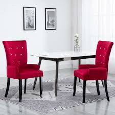Add a vibrant raspberry red dining set with table and chairs to a room with light wood furnishings to create stunning contrast. Kitchen Dining Room Chairs Dining Chair With Armrests Red Velvet Color Red Walmart Com Walmart Com