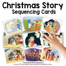 Arrange a series of picture cards into the logical order to create the story from beginning to end. Free Christmas Story Sequencing Cards