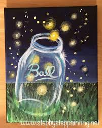Lightning Bugs Mason Jar Step By Step Acrylic Painting Tutorial