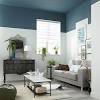 White modern bedroom with contrast ceiling painted in dark mint color. 1