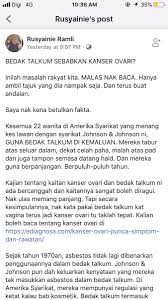 Selain peluang hamil tetap ada, berhubungan intim saat haid juga berisiko menimbulkan sejumlah penyakit. Fiz Faieznor Twitterissa Kes Kanser Ovari Bedak Johnson And Johnson Patutlah Aku Sedikit Hairan Keluar News Baru Baru Ni Setahu Aku Kes Ni Dah Lama Memang Lama Dah Pun So Rajin