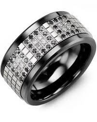 Men S Black White Diamonds Cubed Wedding Band Mens Wedding Rings Black Diamond Wedding Rings Ceramic Wedding Ring