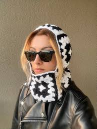 Crochet Balaclava, Granny Square Balaclava,handmade Black and White  Balaclava, Granny Square Hat, Crochet Winter Hat, Unisex Balaclava