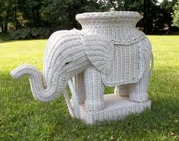 Vintage Wicker Elephant Table White Wicker End Table Rattan Elephant End Table Plant Stand Nursery Patio Bathroom L Wicker Elephant Vintage Wicker White Wicker