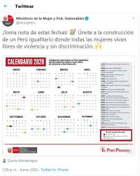 Brasil, chile, cuba, ecuador, estados unidos, perú, puerto rico, uruguay, venezuela y colombia. Peru Ministerio De La Mujer Elimina Dia De La Madre De Su Calendario 2020 Forumlibertas Com