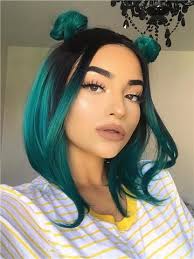 Short Black To Green Ombre Bob Synthetic Lace Front Wig Dark Green Hair Green Hair Ombre Blue Ombre Hair
