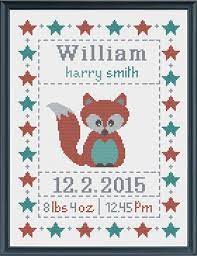 Cross something special for the new arrival like a special saying, birth record, angels, flowers, alphabets, bibs, or something to match the nursery! Cross Stitch Baby Birth Sampler Birth Announcement Fox Etsy Cross Stitch Baby Baby Cross Stitch Patterns Birth Sampler Cross Stitch