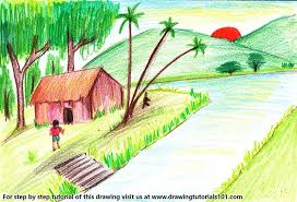 Sunset Colour Pencil Drawing Landscape Easy Creative Ideas Learn how to draw sunset pencil pictures using these outlines or 225x300 original art colored pencil amp ink sunset landscape drawing matted.