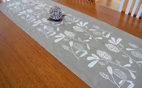 Linen Table Runner Hand Screen Printed White Natural Australian Banksia Floral Print Screen Printing Designs Screen Printing Prints