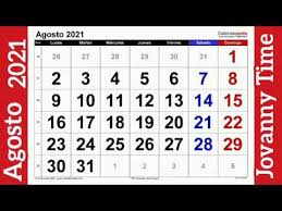 Es un año común comenzado en viernes en el calendario gregoriano. Calendario Agosto 2021 Youtube