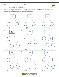 Improve your math knowledge with free questions in prime factorization and thousands of other math skills. Factor Tree Worksheets Page