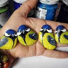 Magneti Birds Cinciallegra Titmouse Painter Paintingstones Pebbleart Handmade Fineart Unique In Rock Painting Art Painted Rocks Animal Painted Rocks