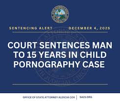 A man was sentenced on December 2 to 15 years in prison, two months after a  jury found him guilty of child pornography charges, Palm Beach County State  Attorney Alexcia Cox announces.