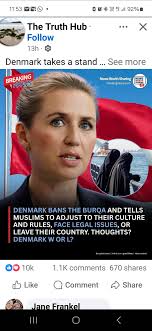 11:53 92% The Truth Hub• Follow … 13h X Denmark takes a stand.. See more  BREAKING NEWS News NewsWorthSharing trencirgviens.com NEWS 配 แรน DENMARK  BANS THE BURQA AND TELLS MUSLIMS to ADJUST