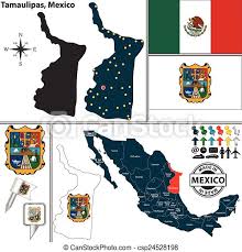 Tamaulipas, officially the free and sovereign state of tamaulipas (estado libre y soberano de tamaulipas), is one of the 31 states which, with mexico city, comprise the 32 federal entities of. Map Of Tamaulipas Mexico Vector Map Of State Tamaulipas With Coat Of Arms And Location On Mexico Map Canstock