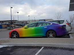 This Rainbow Coloured Tesla Car Paint Jobs Tesla Custom Car Paint Jobs