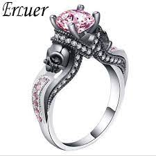 Gothic Skull Vintage Style Pink Crystal Zircon Gothic Wedding Rings For Women Engagement Jewelry Skull Wedding Ring Skull Jewelry Skull Ring