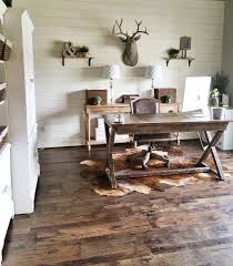Natural wooden furniture, checked patterns, real tree branches on the floor and lots of cute fabric. Cozy Workspaces Home Offices With A Rustic Touch