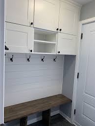Updated Front Entrance Ikea Sektion Cabinets Shiplap Cherrywood Bench Ikea Mud Room Ikea Floating Cabinet Ikea Sektion Cabinets