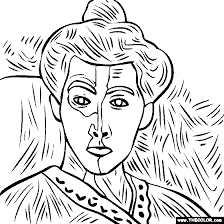 Print and color a free coloring page of matisse's woman with a hat (1905). Famous Paintings Coloring Pages