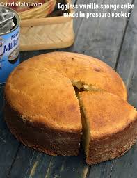 A sponge cake is a lighter version of a traditional cake and doesn't include any type of shortening or fat in its recipe. Eggless Vanilla Sponge Cake Pressure Cooker Recipe