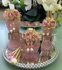 Kit Para Lavabo Luxo Atelie Menina Charmosa Elo7 Kit Para Lavabo Garrafas Decorativas Decoracoes De Casamento Artesanais