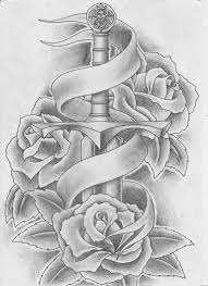 All sorts of floral elements can look great in this type of design, from blooming flowers to branches and vines. Roses And Sword Tattoo Sword And Rose Tattoo Ribbon Tattoos Sword Tattoo