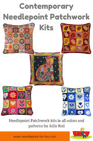 Needlepoint Patchwork Kits Contemporary And Fun From Jolly Red Needlepoint Tapestry Needlepoint Pillow Kits Needlepoint Pillows
