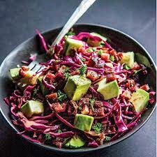 Red Cabbage Bacon And Avocado Slaw With Balsamic Vinaigrette Red Cabbage Recipes Cabbage And Bacon Food