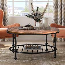 Amazon Com P Purlove Round Coffee Table Rustic Style Living Room Table Home Table With Storage She Round Coffee Table Rustic Rustic Coffee Tables Coffee Table