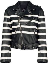 Black And White Striped Leather Jacket Each X Other Striped Print Biker Jacket 1 050 Was 2 625 Black White Leather Striped Print Biker Jacket Fr Jackets Striped Leather Jacket Biker Jacket